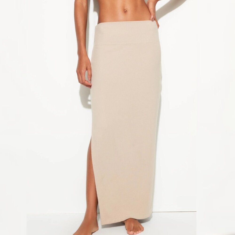 New Spiritual Gangster - L Raquel‎ Rib Maxi Slit Skirt Tan/Palo Santo $128 - Picture 3 of 6